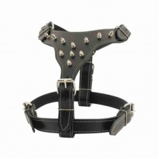 9268 - PEITORAL COURO C/CRAVO PIT BULL PRETO 