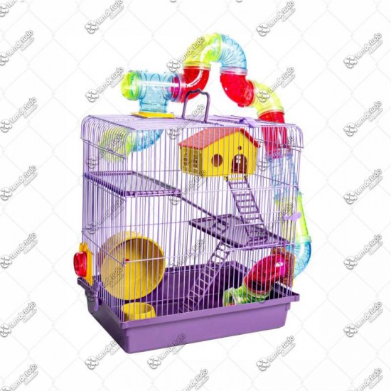 GAIOLA HAMSTER 3 ANDARES LILAS TUBO LUXO