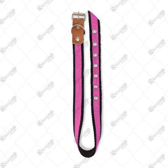 COLEIRA NYLON DPL FECHO COURO N2 ROSA