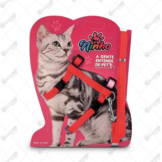 PEITORAL C/GUIA 1,20MT GATO VERMELHO
