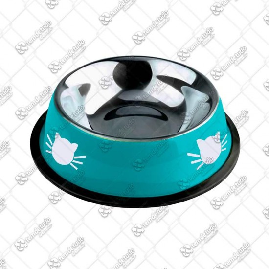 COMEDOURO INOX TIGELA AZUL 600ML 