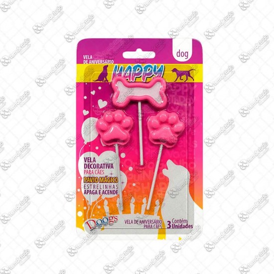 VELA ANIVERSARIO HAPPY DOG ROSA C/3