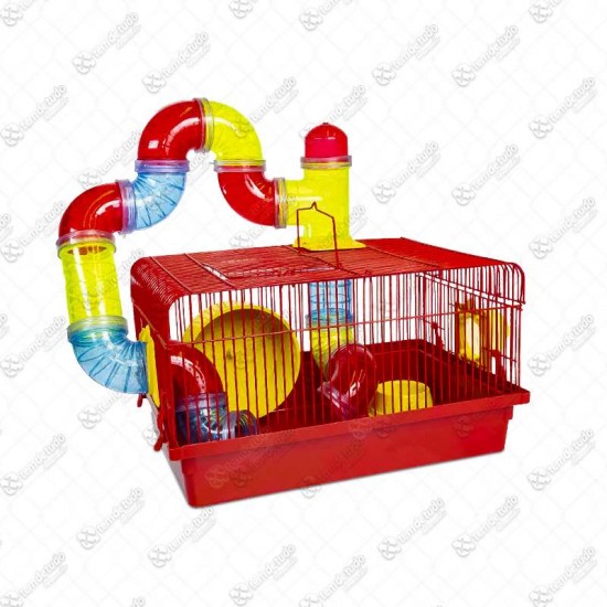GAIOLA HAMSTER TUBO LUXO VERMELHA