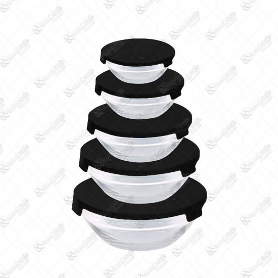 KIT C/5 POTES DE VIDRO BOWL PRETO