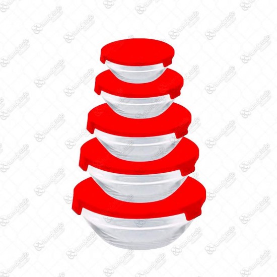 KIT C/5 POTES DE VIDRO BOWL VERMELHO
